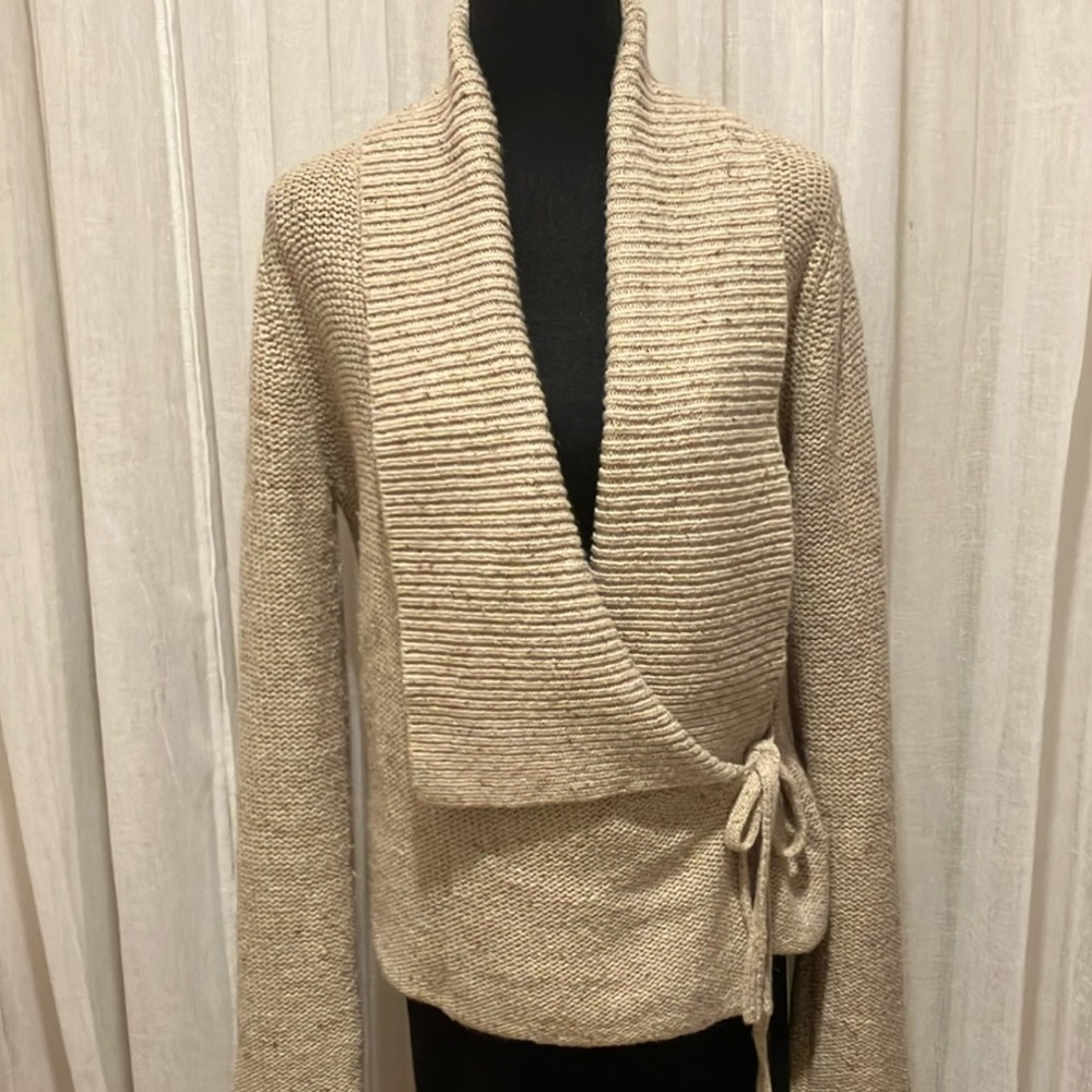Beige Lambswool and Angora Blend Wrap Cardigan